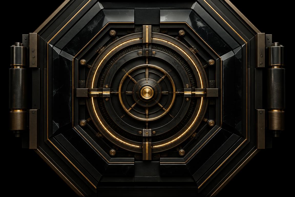 Geometric bronze executive vault with cryptographic lock
